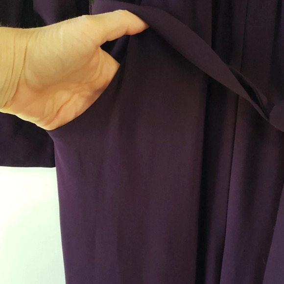 Nikki Poulos Jumpsuit Long Sleeved Pockets Belt Elastic Waist Wine Merlot Small - Picture 5 of 16